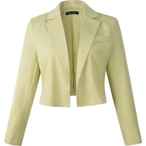Women's Long Sleeves Open Front Cropped Blazer Jacket Green Front Pocket